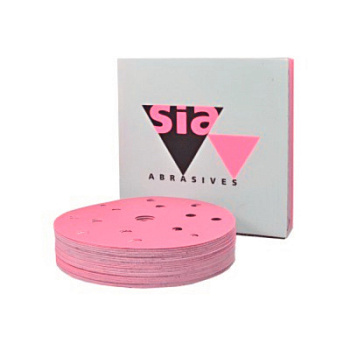 Наждачная бумагаSIA в кругах PROMO MIX siaspeed150мм,15 отв(P80,P120,P180,P240,P320 по10шт)РОЗОВАЯ