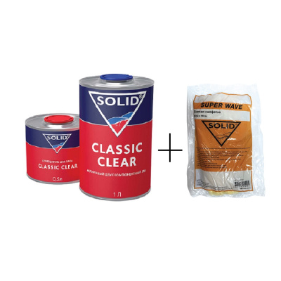 Лак 2K SOLID CLASSIC CLEAR  (1000+500 мл) + Салфетка липкая SOLID Super Wave  