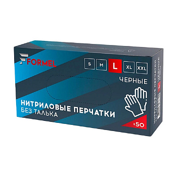 Перчатки нитриловые, цвет черный, размер L-50шт, FORMEL