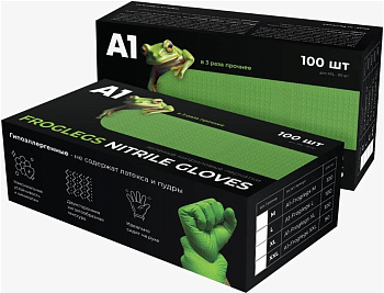 Перчатки нитриловые A1 FROGLEGS NITRIL GLOVES, зеленые, размер XL, упаковка 100шт