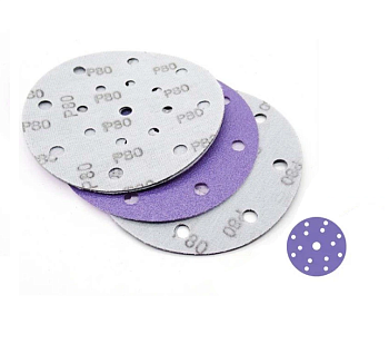 Наждачная бумага Р0500  в кругах  Purple Film Abrasives D=150мм, 15 отв. ФИОЛЕТОВАЯ